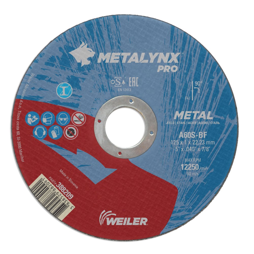 Disco da taglio e sbavo Weiler METALYNX PRO per Metallo e Acciaio 115 x 1,0  - Trust Abrasivi